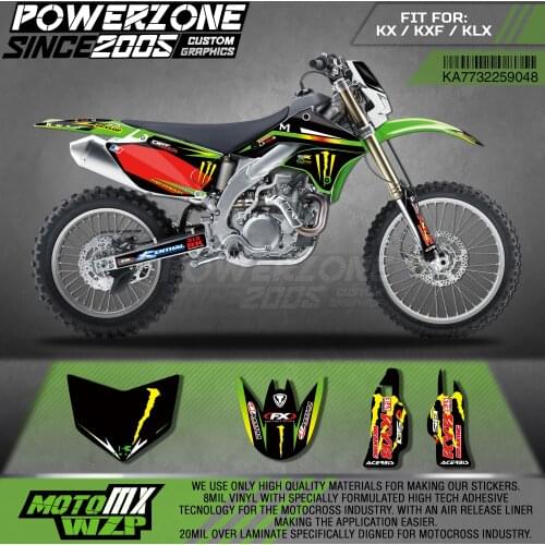 PowerZone Custom Team Graphics Decals 3M Stickers Kit For Kawasaki Sticker Decal 2006-08 09-12KX250F KX450F 08-13KLX450R 48
