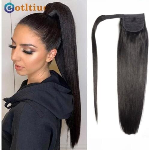 Wrap Around Long Straight Ponytail Human Hair Remy Hair Extensions Malaysia Hair Extensions Clip Ins Natural Color Hairpiece
