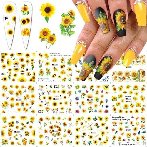 12 Sheets Sunflower Nail Art Stickers Water Transfer Floral Nail Art Decals Transfer Foils Daisy Nail Designs For Women Girls