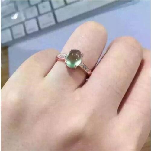 Natual Prehnite Ring Free shipping Natural real Prehnite Ring 925 sterling silver Gem Size 6*8mm for Woman Or Man
