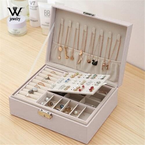 WE New Multifunction White Leather Jewelry Box Travel Jewelry Organizer Necklace Earring Ring Storage Box for Women Gifts