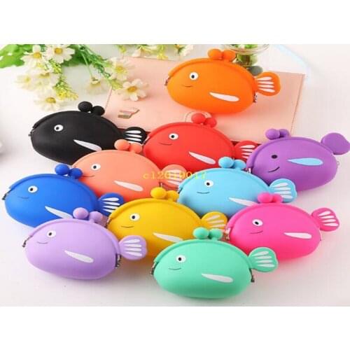 New Fashion Lovely Kawaii Candy Color Cartoon Fish Women Girls Wallet Multicolor Jelly Silicone Coin Bag Purse Kid Gift 200pcs