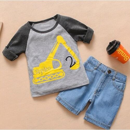 New Fashion Baby Boy Clothing Set 2pcs Cute Car Summer T-Shirt+Denim Short Cartoon Children Boys Clothes Suit Kids Outfit 1-4Y
