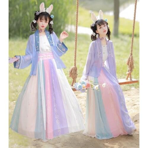 XinHuaEase Original Chinese Traditional Hanfu Summer Thin Costume Woman Ancient Fairy Dress Lady Fresh Song Dynasty Full Set New