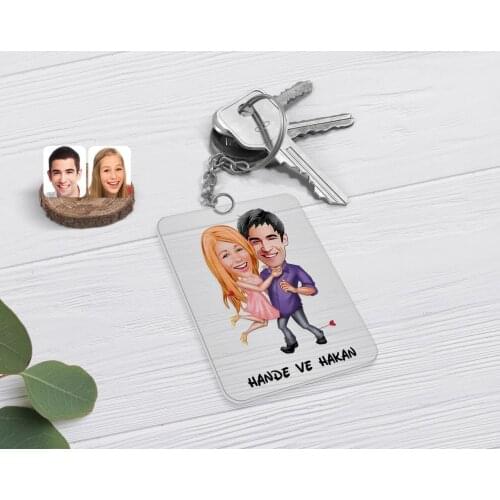 Personalized Valentine Caricature Of Transparent Plexiglass Anahtarlık-3