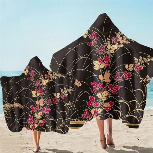 New Parent-Child Flower Print Hooded Cloak Beach Towel Microfiber Quick Drying Swim Surf Changing Robe Cape Bath Towels
