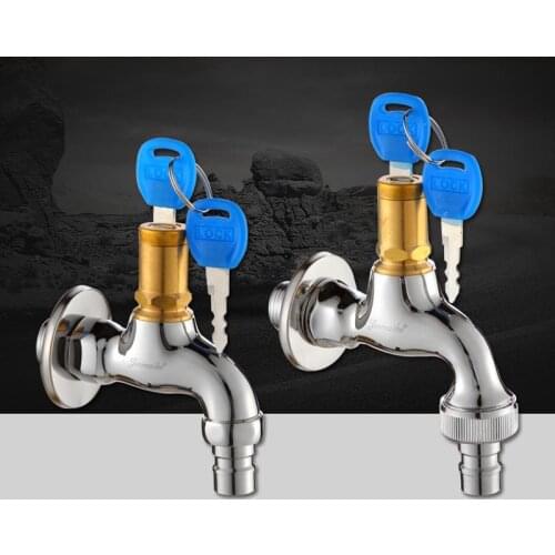 Anti-theft brass faucet with lock key faucets with 1/2 or 3/4 inch connector for mop pool washing machine tap cold water