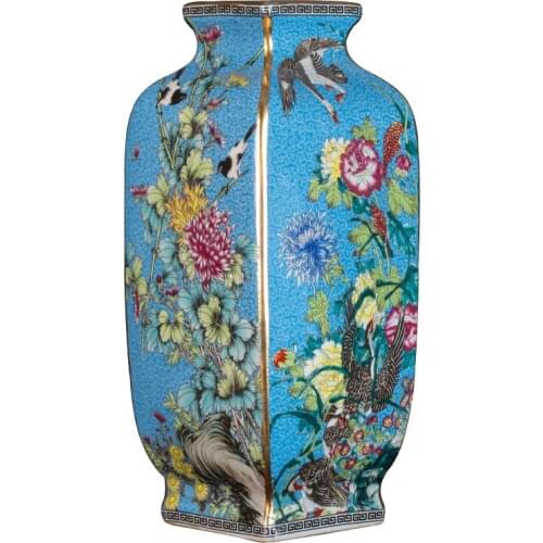 Qianlong enamel vase Jingdezhen home furnishing living room antique frame antique ornaments as old ceramic ornaments