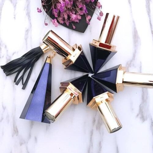 Luxury Diamond Blue Empty Lipstick Tubes Lip Balm Gloss Tubes Taper Shape DIY Lips Tubes With Tassel Cosmetic Containers 10pcs