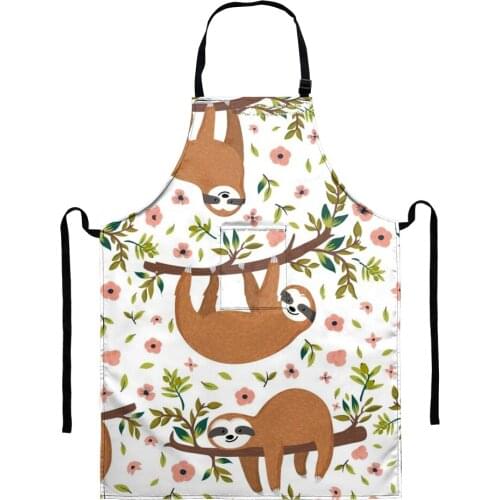Cartoon Cute Sloth Pattern Home Cleaning Aprons Dress for Women Baking Kitchen Accesories Pinafore Waterproof with Pocket Aprons