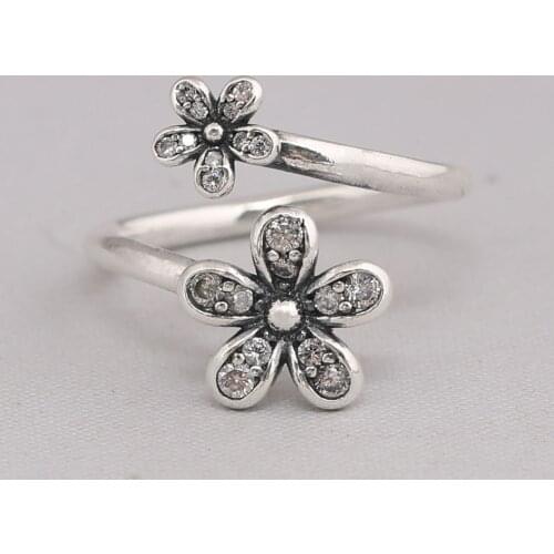 S925 Silver Dazzling Daisies With Crystal Ring For Women Wedding Party Gift fit Lady Fine Jewelry