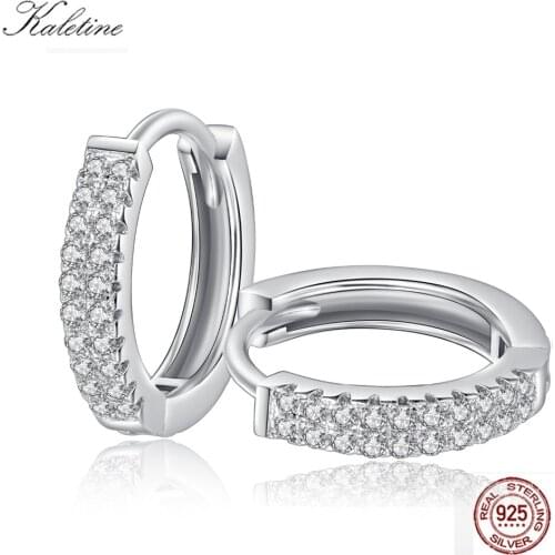 KALETINE Luxury Brand Round Earirngs For Women 2018 Pure 925 Sterling Silver White Gold Hoop Earrings Fashion Wedding Jewelry