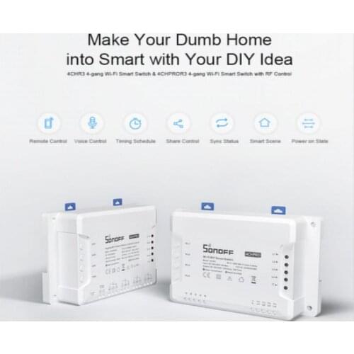 Sonoff 4CH PRO R3 4 Gang 433Mhz RF Smart Switch Interlock Self-locking Inching 3 Working Modes Via EWeLink APP Alexa IFTTT