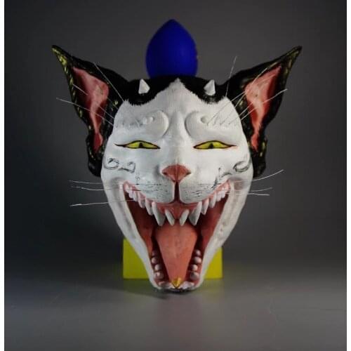 Original cat demon mask statuette bouddha wood carving heavy color wall hanging demoniacal statues for decoration