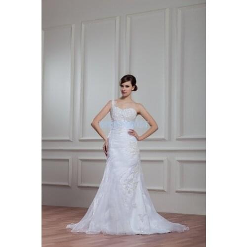 Hochzeit real photos 2020 design hot sale beading mermaid bridal gown high-end plus size custom one shoulder white Wedding Dress