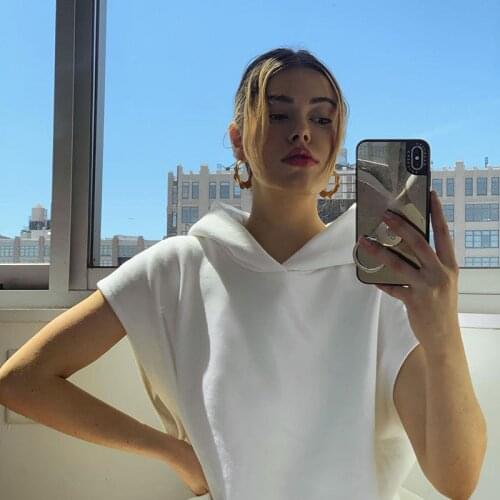 Womens Hoodies Letter Print Casual Loose Sleeveless Hoody Top Sudadera Mujer Hooded Autumn 2020 Female Gothic White Sweatshirt