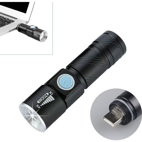 Topcom Pocket Mini LED Flashlight 3-Mode USB Rechargeable Light High Power 3W XPE Torch Lantern Built-in Battery Emergency Light