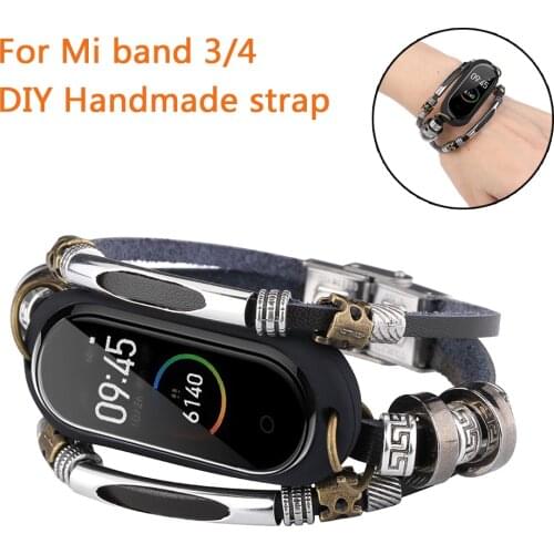 Handmade vintage bracelet for Xiaomi Mi band 4, suitable for Mi band3 replacement strap, gift to friends, high-end leather strap