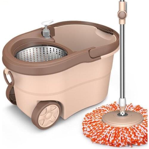 Spin Mop Bucket Portable Magic Double Drive Stainless Steel Hand Pressure Rotating with Head Household Floor Cleaning Set WF6273