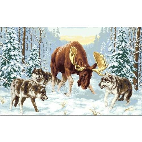 Top Quality popular cross stitch kit meeting in a forest deer fight with wolf ox cattle