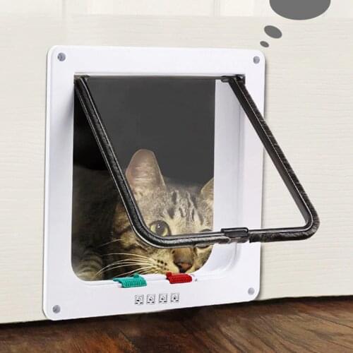 IdYllife 4 Ways Lockable Dog Cat Kitten Door Security Flap Door ABS Plastic S/M/L Animal Small Pet Cat Dog Gate Door