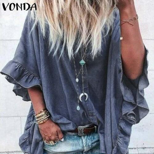 VOND Blouse Bohemian Tops Women Casual Lapel Neck Sleeve Ruffle Blusas Sexy Office Ladies Shirts Tunic