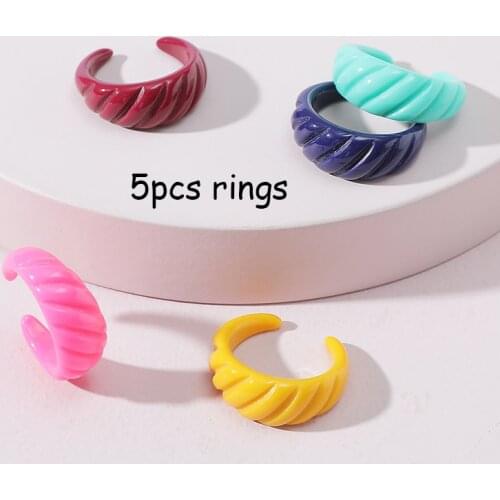 2000s Aesthetic 5PCS Rainbow Color Geometric Opening Rings for Women Y2K Jewelry Cute Ring Set Charm 90s Fashion Friends Gifts