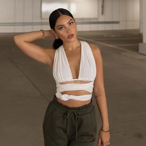 Womens New Fashion Sexy Backless Sleeveless Short Tops Solid Color Tank Tops Slim Vest Daily Wear