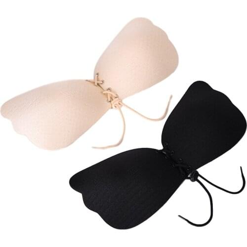 Women Self Adhesive Strapless Bandage Blackless Solid Bra Stick Gel Silicone Push Up womens underwear Invisible Bra