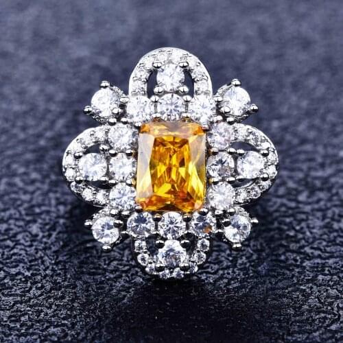 QTT Flower Ring Silver 925 Jewelry Resizable Ring for Women Large Square Gemstones Accessory Trendy Anniversary Gifts