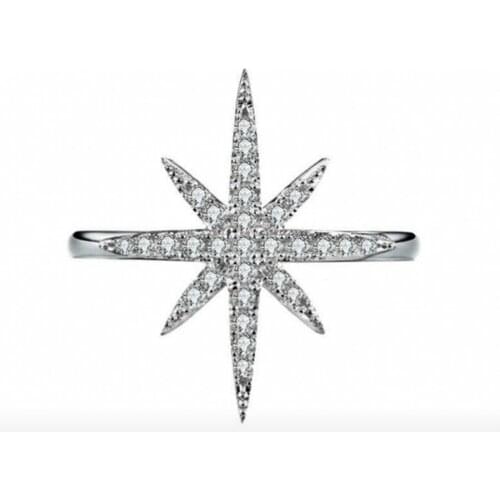 Hot Sale Solitaire Pentagram Thin Rings For Women Original 925 Sterling Silver pave Diamond Wedding Ring Finger Jewelry Anel