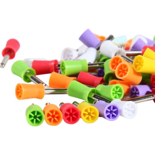 100Pcs Dental Polishing Brushes Cups Polisher Prophy Cup / Brush Rubber Nylon Latch Type for Polishing Teeth