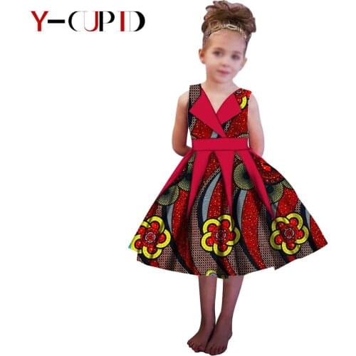 African Clothes for Kids Lovely Girls Ankara Print Princess Dresses Bazin Riche Party Custom Children Clothing YS194016