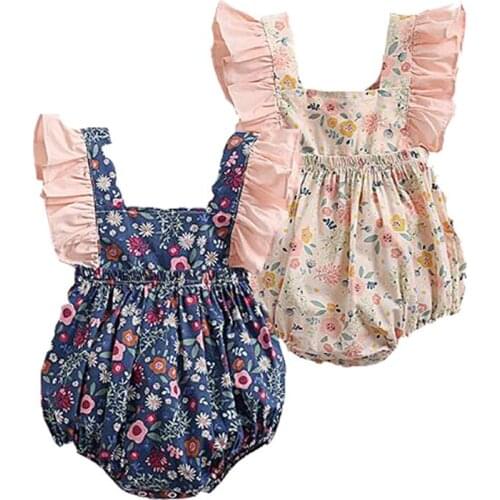 Baby Girls Bodysuit Summer Home Love Cotton Sleeveless For Girl Baby Fashion Bowknot Girl Sweet Folwer Pattern Infant Bodysuit