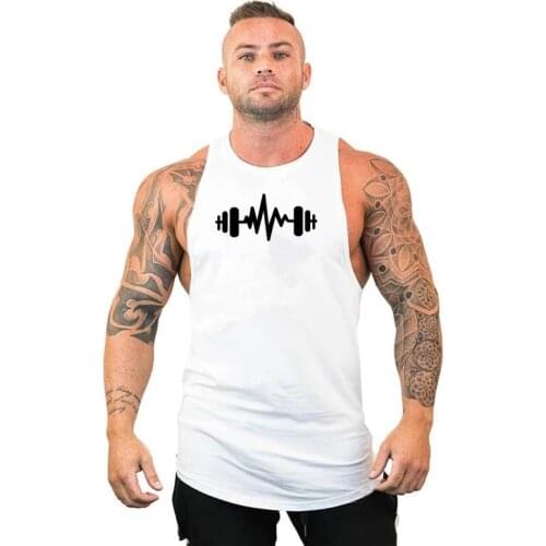 Brand Casual Fashion Fitness Vest Mens Printed Cotton Gym Training Vest Bodybuilding Sweatshirt Fitness Top Sleeveless Shirt