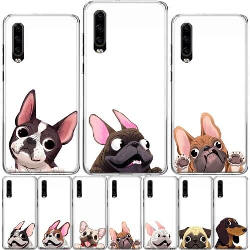 Cute Animal Pug Dog Cartoon Bulldog Phone Case For Huawei P40 P30 P20 P10 Mate 10 20 30 Lite Pro P Smart Z 2018 Plus 2019 Cover