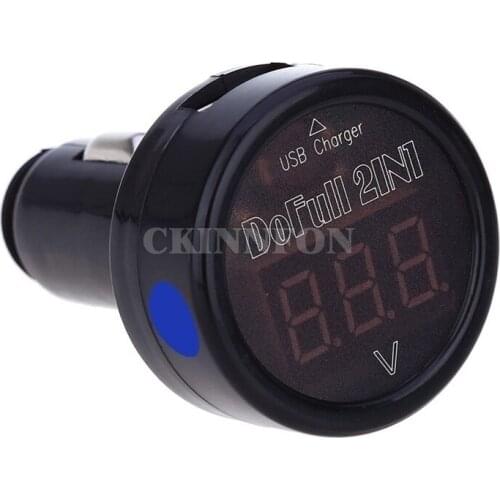 DHL 200pcs practical 2 In 1 LED Car Cigarette Lighter Digital Voltmeter USB charger Applies to 12/24V Car Voltage Meter