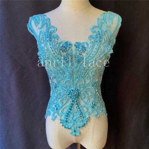 Lady Elegant Princess Mia094# Blue Flower HandMade Stone Beads Chest Accessory For Saw Wedding Bridal Dress/ Fashion Designer