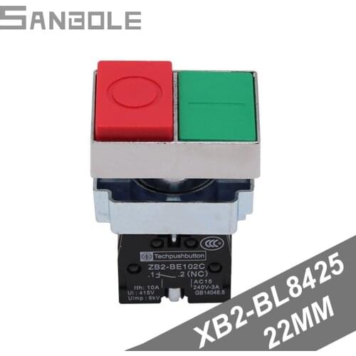 Push Button Switch Rectangle XB2-BL8425 Press Reset 1NO1NC Power Supply Start Opening 22MM Red-green Double Bond Switches