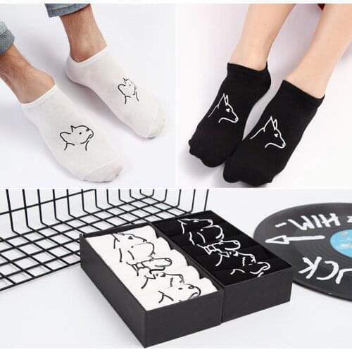 Summer Cartoon Cotton Thin Women Boat Socks fashion cartoon dog head Doberman French bulldog pattern Funny Animals Socks