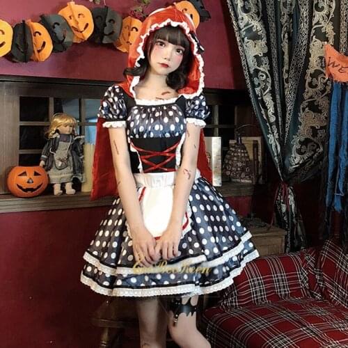 Cute Wave point Lolita Dress Little Red Riding Hood Cosplay Dress For Girls Halloween Cosplay Costume For Women Princess Dress