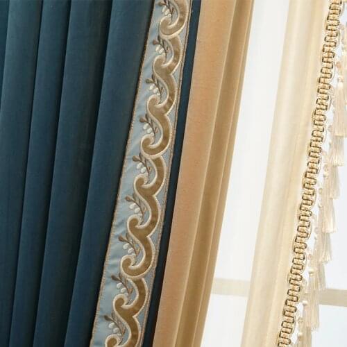 2021 New American Curtains for Living Room European Luxury Villa Bedroom Shading Flannel French Window Screen Velvet Fabric