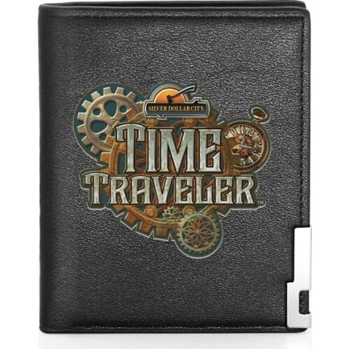 New Arrivals SteampunkTime Traveler Printing Leather Mens Wallet Credit Card Holder Short Women Slim Purse