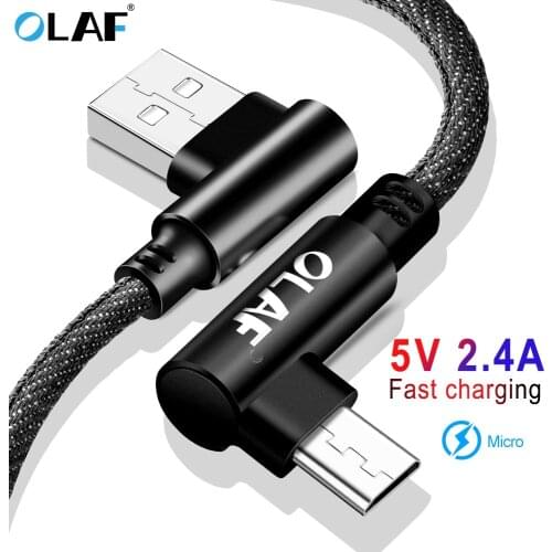 OLAF 90 Degree Micro USB Cable 2.4A Fast Charging Data Sync Cord USB Charger Cable For Samsung Xiaomi Huawei Mobilie Phone Cable