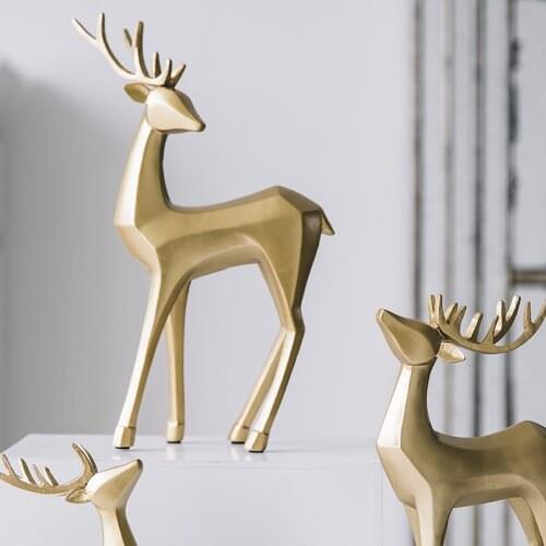 Luxury Modern Gold Deer Geometric Ornaments Nordic Metal Animals Miniature Vintage Home Decoration Accessories Christmas Gifts