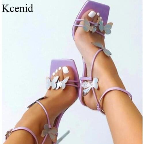 Kcenid New Purple Sandals Women Shoes Sexy Clear High Heels Open Toe Summer Party Dress Shoes Fashion Bowtie Buckle Strap Pumps