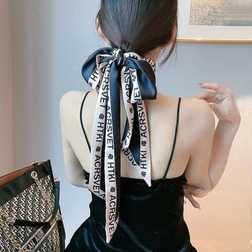Silk scarf headband female tied hair Mori headdress French retro streamer autumn and winter new wild striped ribbon