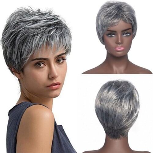 GURUILAGU Synthetic Wig Female Gray Short Wig Heat Resistant Fiber Synthetic Hair Machine Made Wigs for Black Women