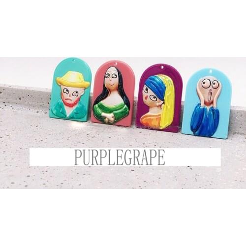 Fun micro-embossed famous painting funny decorative piece diy earring material key chain pendant refrigerator sticker