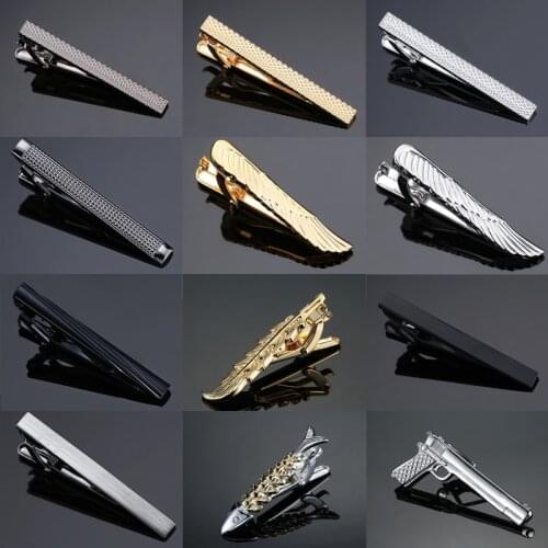 New Stylish Men Plating Metal Necktie Tie Bar Clasp Clip Cufflinks Set Gold Gift Stainless Steel Plain Skinny Tie Clip Pins Bars